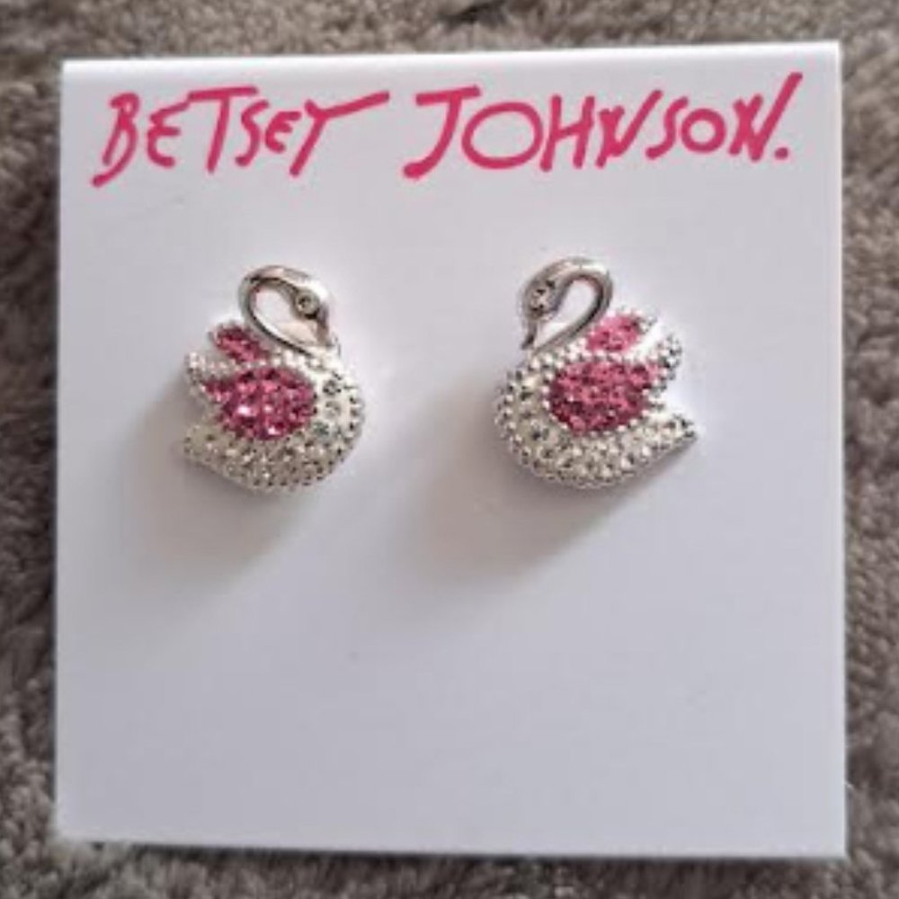 NEW BETSEY JOHNSON Crystal Swan Pierced Earrings